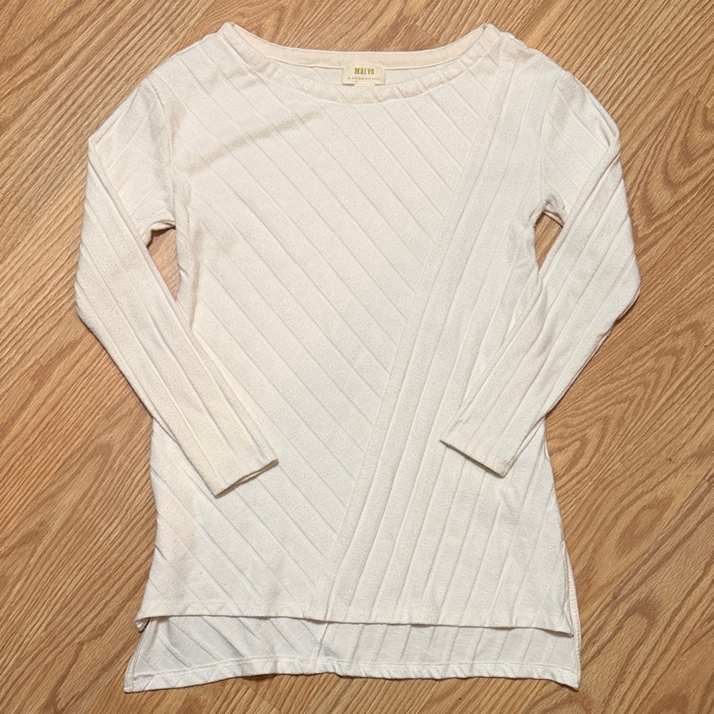 Maeve by Anthropologie Cream Ribbed Top